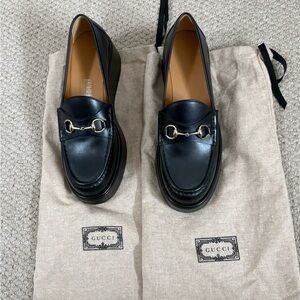 Gucci Black Horsebit Leather Platform Loafers Size 38